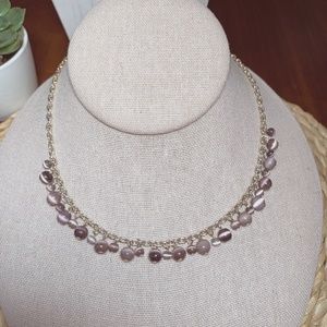 Vintage Dusty Rose and Mauve Tiger Eye Beaded Necklace,  17.5”